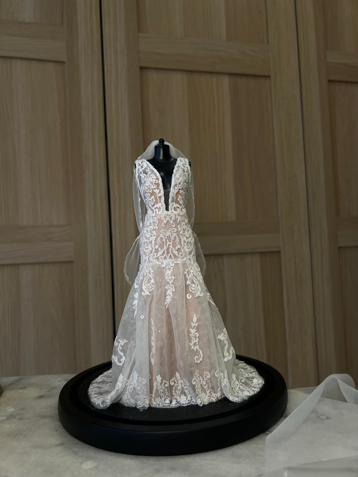 Lace / Beaded + Beaded veil option, Veils can be added as the perfect finishing touch! This dress uses a layer of tulle from the original dress, email us to discuss this option in your design!