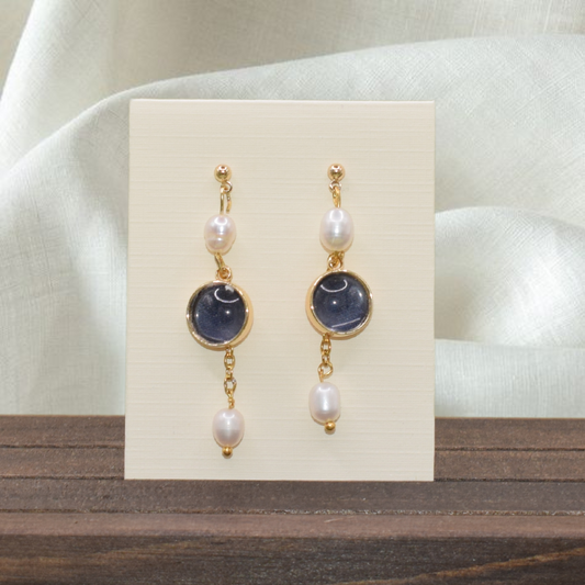 Lily Earrings with Fresh Water Pearls - made with a little piece of your special garment