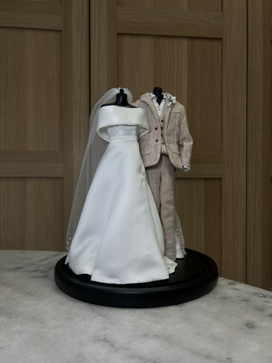 Plain Dress + Beaded Veil + Suit, we can now add your partners suit to your dome, the perfect remembrance piece for your special day.