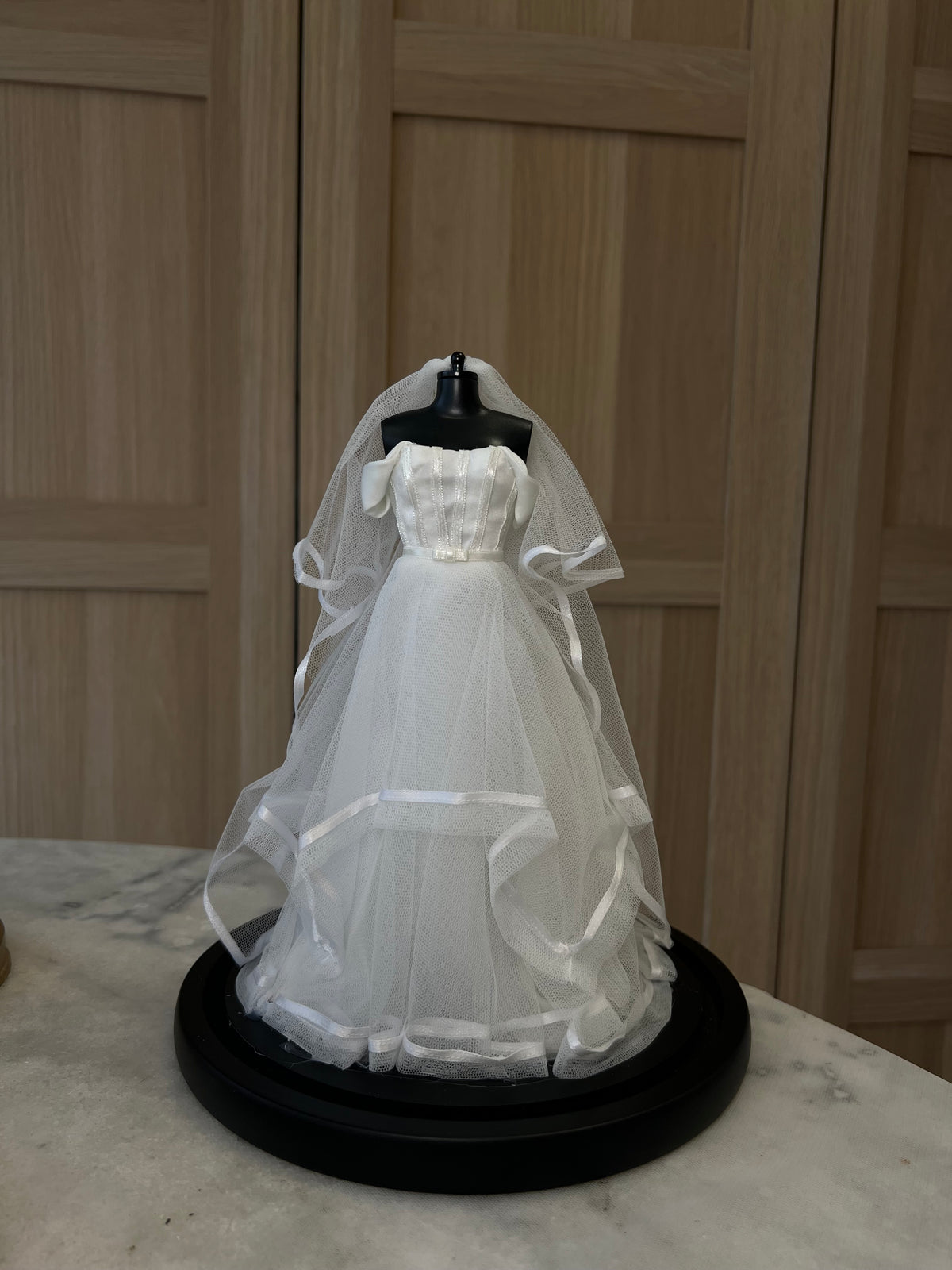 Plain + Lace Trim veil option, details such as straps and buttons on plain dresses, count as our plain option